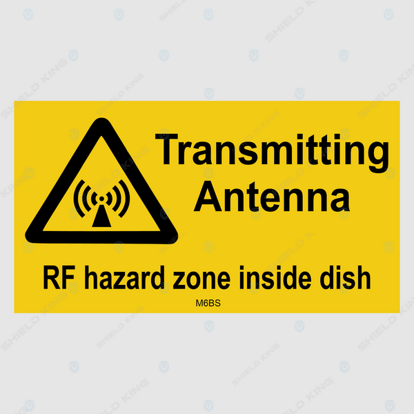 MERCS 6 - b (Self Adhesive) - Transmitting Antenna RF Hazard zone inside dish, Telstra#11 - 100 x 55mm
