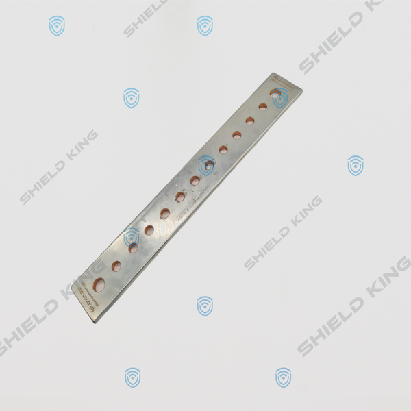 Earth Bar Copper, Optus, 300 mm Nominal, Single Hole, Straight, Tinned, per OSD- 830, 11 x M10 and 2 x M12 mounting holes