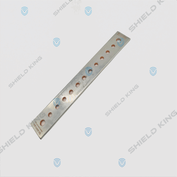 Earth Bar Copper, Optus, 300 mm Nominal, Single Hole, Straight, Tinned, per OSD- 830, 11 x M10 and 2 x M12 mounting holes
