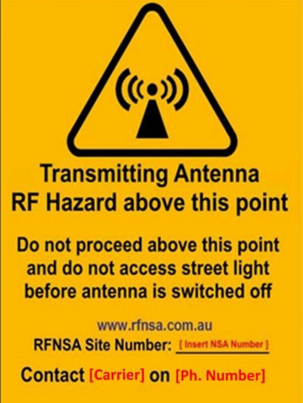 Telstra SIGN 17 Transmitting Antenna - Do not access street light before antenna is switched off. 100mm x 145mm Metal