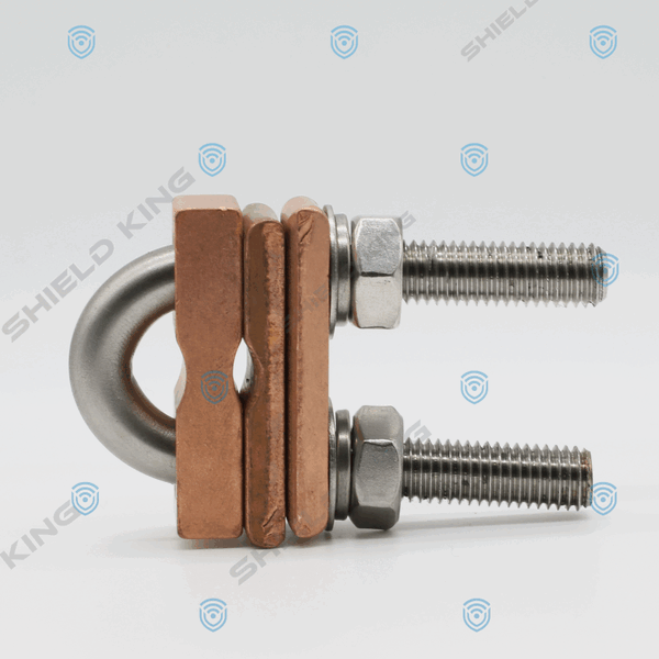 U-Bolt rod clamp to suit 12-16 mm rods, 35 mm2-120 mm2 cable or 25 mm x 3 mm tape