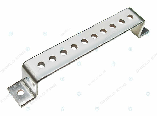 Earth Bar Only, Unmounted VHA Type 1, Single Hole, Bent, Tinned, per DRG STD-E300 Rev 6, 10 x M12 and 2 x M10 mounting holes