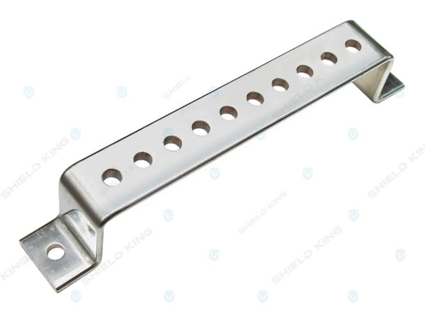 Earth Bar Only, Unmounted VHA Type 1, Single Hole, Bent, Tinned, per DRG STD-E300 Rev 6, 10 x M12 and 2 x M10 mounting holes