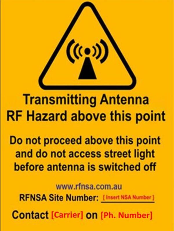 Telstra SIGN 17 Transmitting Antenna - Do not access street light before antenna is switched off. Carrier: Telstra Contact : 0418 707 000.  200mm x 175mm Metal