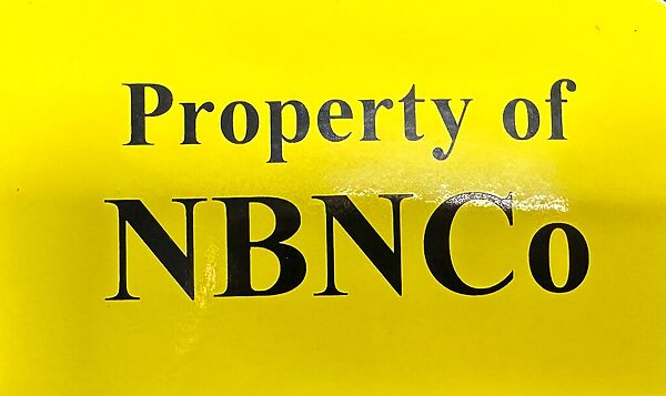 LABEL PROPERTY OF NBN CO 55 X 90MM  - YELLOW VINYL